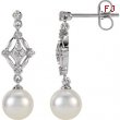 14kt White EARRINGS Complete with Stone NONE ROUND 07.00 MM PEARL Polished 1/6CTW FREWA CULT PRL & D