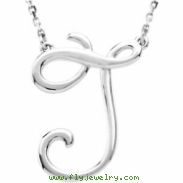 14kt White J 16" Polished SCRIPT INITIAL NECKLACE