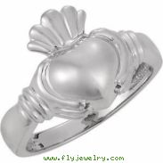 14kt White LADIES Polished CLADDAGH DUO RING