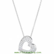 14kt White NECKLACE Complete with Stone ROUND VARIOUS Diamond Polished 1/4CTW DIA HEART NECKLACE