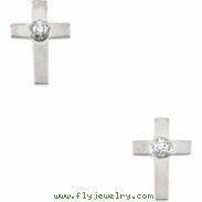 14kt White PAIR 07.00X05.00 MM Polished CROSS EARRING W/DIAMOND W/BACK