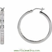 14kt White PAIR 1 CT TW Polished DIAMOND HOOP EARRING