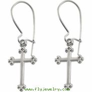 14kt White PAIR 14.00X09.00 MM Polished EARWIRE WITH CROSS