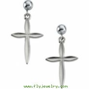 14kt White PAIR 18.00X13.00 MM Polished CROSS BALL DANGLE EARRING