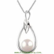 14kt White Pendant Complete with Stone Round 07.00 MM NONE Polished FRESHWATER CULTURED PEARL PEND