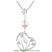 14kt White Pendant Complete with Stone Round 07.00 MM NONE Polished FRESHWATER CULTURED PEARL PEND