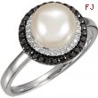 14kt White Ring Complete with Stone 07.00 NONE Round 08.00 MM NONE Polished PEARL AND 1/4CTW DIA RIN