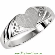 14kt White RING Polished SIGNET HEART RING