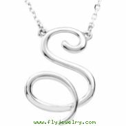 14kt White S 16" Polished SCRIPT INITIAL NECKLACE