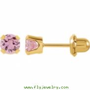 14kt Yellow 05.00 MM Polished INVERNESS PINK CZ EARRING