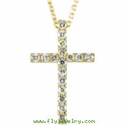14kt Yellow 19.25X12.00 Polished 18" 1/4 CTW PETITE DIA CROSS