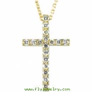 14kt Yellow 19.25X12.00 Polished 18" 1/4 CTW PETITE DIA CROSS