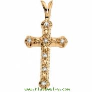 14kt Yellow 20.00X13.00 mm Cross Pendant with Diamond