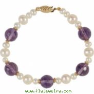 14kt Yellow BRACELET Complete with Stone VARIOUS VARIOUS AMETHYST AND PEARL Polished 7.5 INCH BRACEL