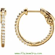 14kt Yellow Diamond White 1/2 Pair Polished Inside-Outside Hoop Earrings