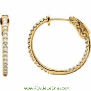 14kt Yellow Diamond White 3/4 Pair Polished Inside-Outside Hoop Earrings