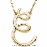 14kt Yellow E 16" Polished SCRIPT INITIAL NECKLACE