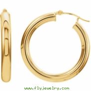 14kt Yellow Earring Complete No Setting 25.00 mm Pair Polished Tube Hoop Earrings
