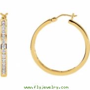 14kt Yellow PAIR 1 CT TW Polished DIAMOND HOOP EARRING