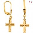 14kt Yellow PAIR 12.00X09.00 MM Polished LEVER BACK CROSS EARRING
