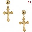 14kt Yellow PAIR 13.00X09.00 MM Polished CRUCIFIX BALL DANGLE EARRING