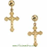 14kt Yellow PAIR 13.00X09.00 MM Polished CRUCIFIX BALL DANGLE EARRING