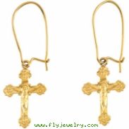 14kt Yellow PAIR 13.00X09.00 MM Polished EARWIRE W/CRUCIFIX