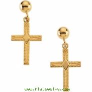 14kt Yellow PAIR 13.00X10.00 MM Polished CROSS BALL DANGLE EARRING