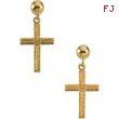 14kt Yellow PAIR 13.00X10.00 MM Polished CROSS W/HEART BALL DANGLE EARR