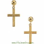 14kt Yellow PAIR 13.00X10.00 MM Polished CROSS W/HEART BALL DANGLE EARR