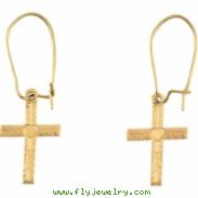 14kt Yellow PAIR 13.00X10.00 MM Polished EARWIRE W/CROSS