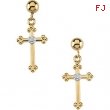 14kt Yellow PAIR 14.00X09.00 MM Polished CROSS AND BALL DANGLE EAR W/DI