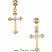 14kt Yellow PAIR 14.00X09.00 MM Polished CROSS AND BALL DANGLE EAR W/DI