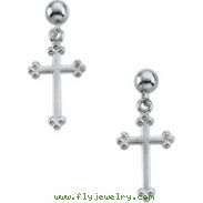 14kt Yellow PAIR 14.00X09.00 MM Polished CROSS BALL DANGLE EARRING