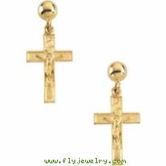 14kt Yellow PAIR 14.00X09.00 MM Polished CRUCIFIX BALL DANGLE EARRING