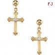 14kt Yellow PAIR 15.00X10.50 MM Polished CROSS & BALL DANGLE EAR W/DI