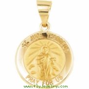 14kt Yellow Pendant Complete No Setting 14.75 MM Polished ROUND HOLLOW ST. JUDE MEDAL