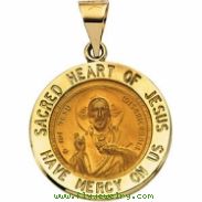 14kt Yellow Pendant Complete No Setting 15.00 MM Polished RD HOL SACRED HRT OF JESUS MED