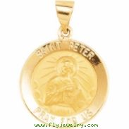 14kt Yellow Pendant Complete No Setting 18.25 MM Polished ROUND HOLLOW ST. PETER MEDAL