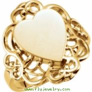 14kt Yellow RING Polished HEART SIGNET W/FILIGREE DESIGN