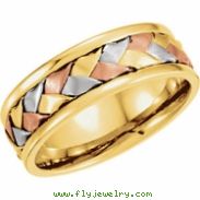 14kt Yellow/White/Rose 9 07.75 mm Tri Color Hand Woven Band