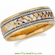 14kt Yellow/White/Rose SIZE 10.50 Polished TRI COLOR HAND WOVEN BAND