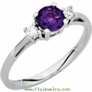 14KW .08 CT TW/ 05.20 MM P GEN AMETHYST & DIAMOND RING