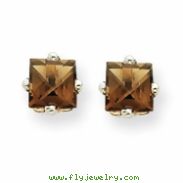 14kw 4mm Square Smokey Quartz Earring