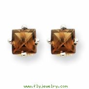 14kw 4mm Square Smokey Quartz Earring