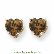 14kw 5mm Heart Smokey Quartz Earring