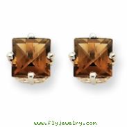 14kw 5mm Square Smokey Quartz Earring
