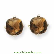 14kw 6mm Cushion Smokey Quartz Earring