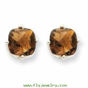 14kw 6mm Cushion Smokey Quartz Earring