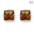 14kw 6mm Square Smokey Quartz Earring